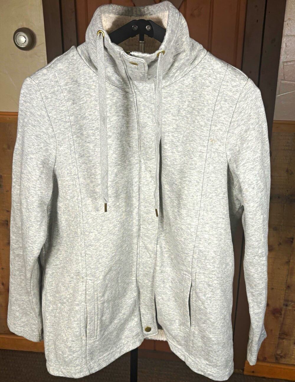 Basic Editions Women's Gray Full Zip Hooded Fleece Hoodie w/ Pockets Size L